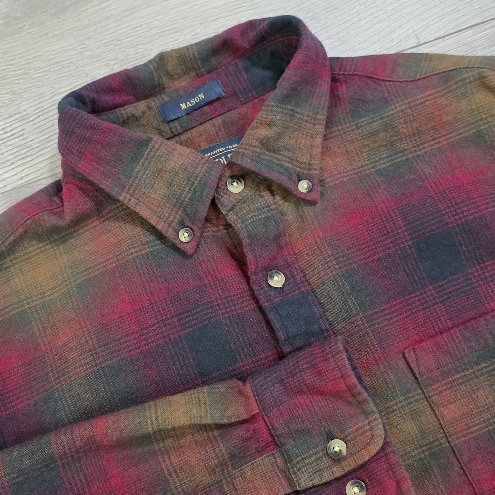 Pendleton Mason Flannel Button Down Shirt Plaid Mens L Red Brown